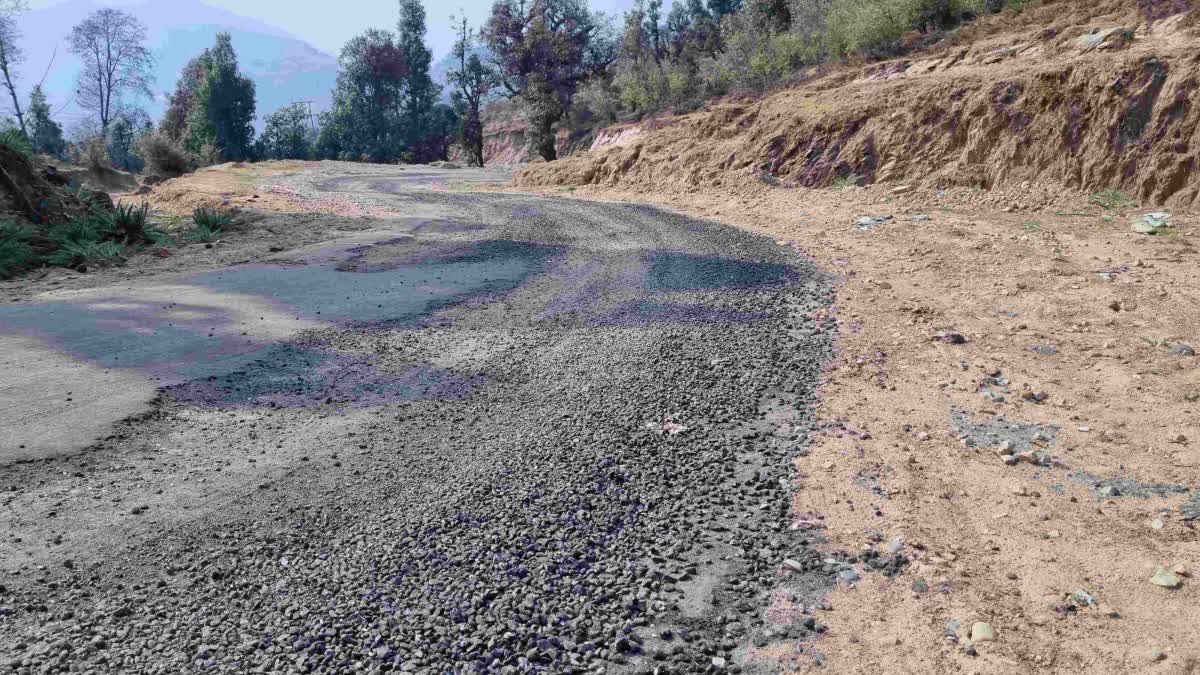 chamoli:परवाड़ी में एक माह में उखड़ने लगा सड़क का डामर, ग्रामीणों ने दी प्रदर्शन की चेतावनी.