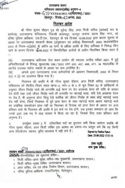 उत्तराखंड: Uksssc पेपर लीक मामले में दो अपर निजी सचिव किए गए निलंबित