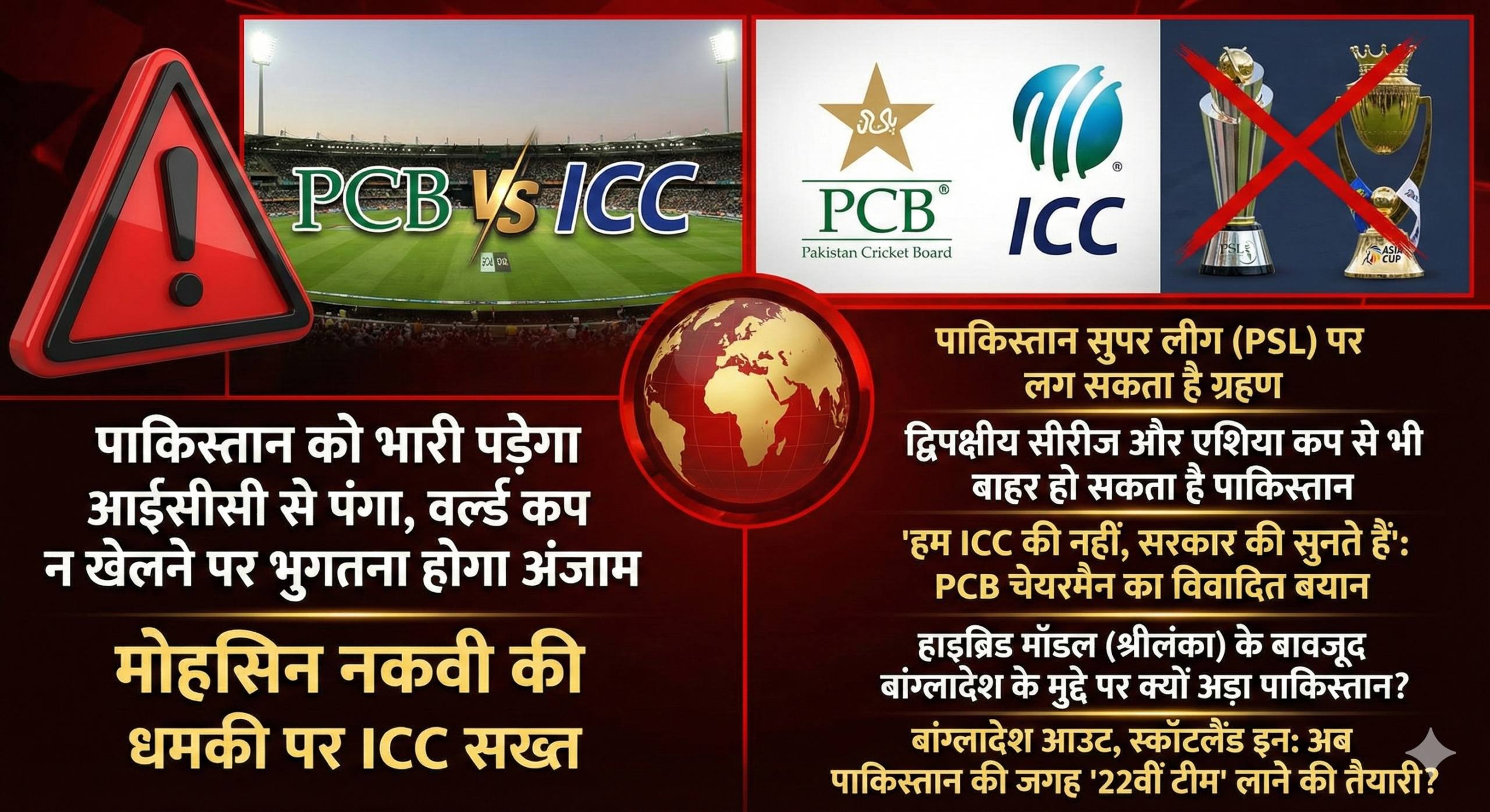 ICC vs PCB: पाकिस्तान को भारी पड़ेगा ‘पंगा’; T20 वर्ल्ड कप नहीं खेलने पर लग सकता है बैन, PSL पर भी खतरा