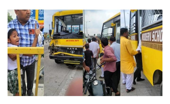 हाईवे पर रोडवेज बस की जबरदस्त टक्कर से 10 बच्चे घायल