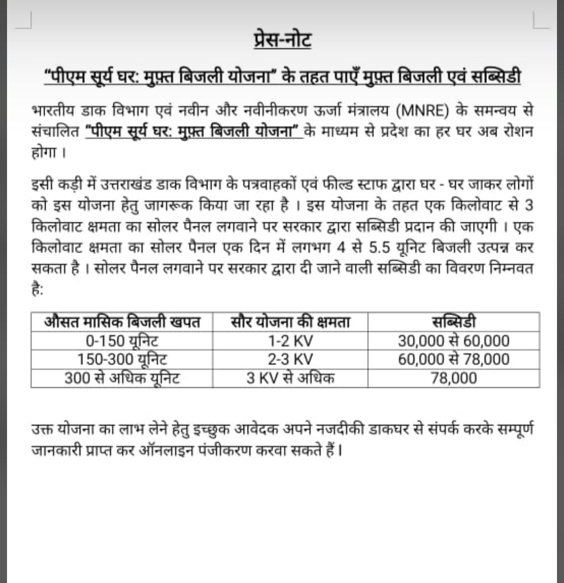 पी एम सूर्य घर मुफ्त बिजली योजना के तहत पाएं मुफ्त बिजली एवं सब्सिडी