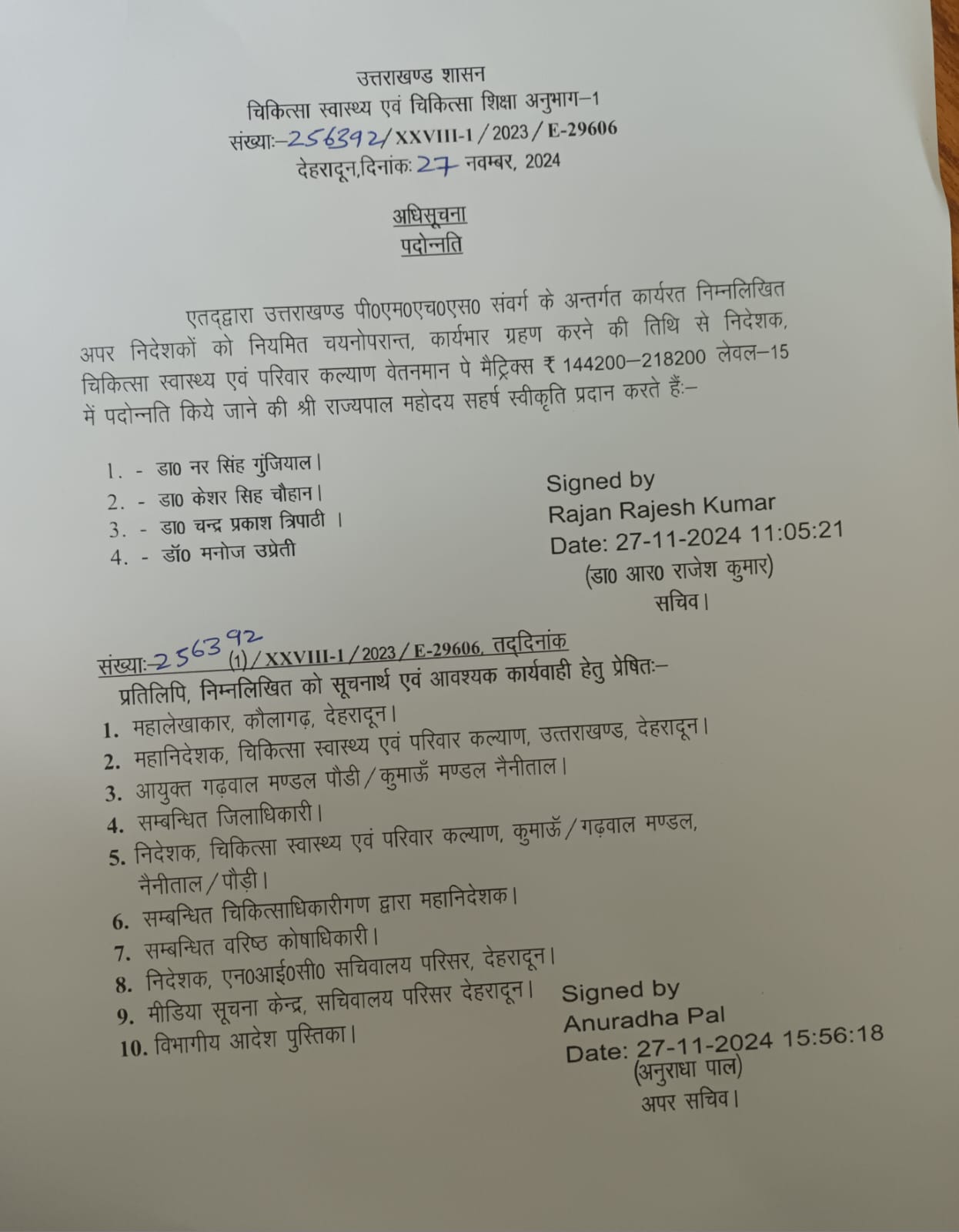 स्वास्थ्य विभाग को मिले नए निदेशक, पांच अपर निदेशकों का हुआ निदेशक पद पर प्रमोशन 