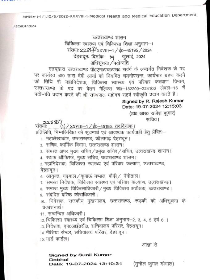 स्वास्थ्य विभाग को मिली स्थाई DG, उच्च स्तर पर हुए कई फेरबदल..
