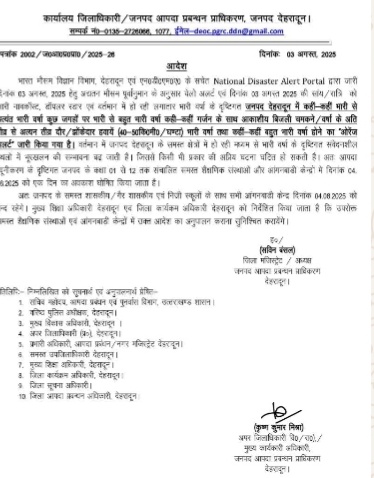 देहरादून में भारी बारिश की चेतावनी, सभी स्कूल बंद