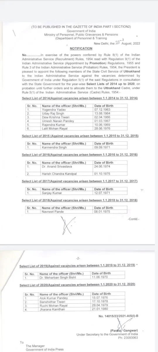 उत्तराखंड: PCS अधिकारियों का प्रमोशन, बने IAS