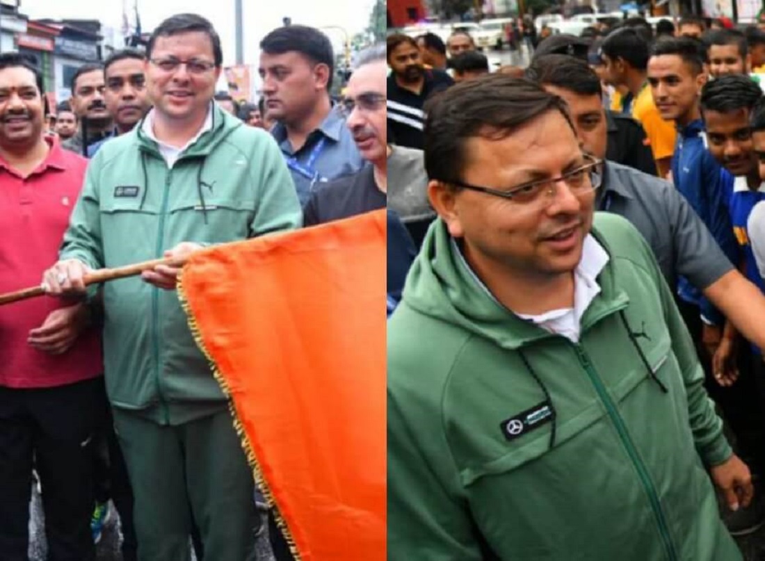 मुख्यमंत्री पुष्कर सिंह धामी ने घंटाघर में संकल्प दिवस, देहरादून में संकल्प दौड़ का फ्लैग ऑफ किया.
